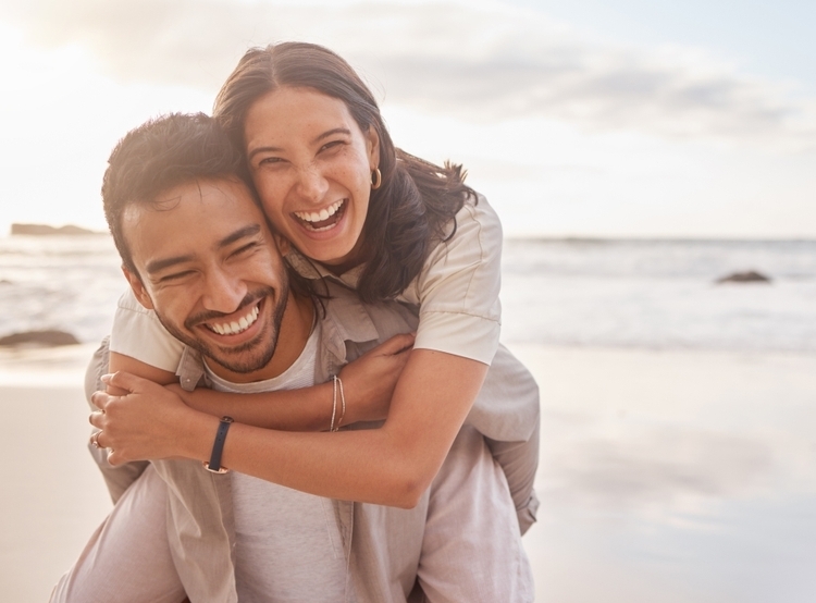 happy couple at beach